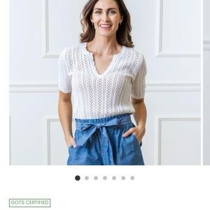 NWT White V-Neck Pointelle Sweater